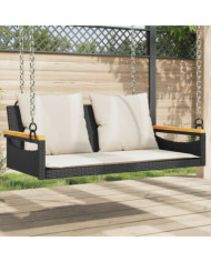 Balancelle avec coussins noir 109x62x40 cm résine tressée | Mobilier & Déco