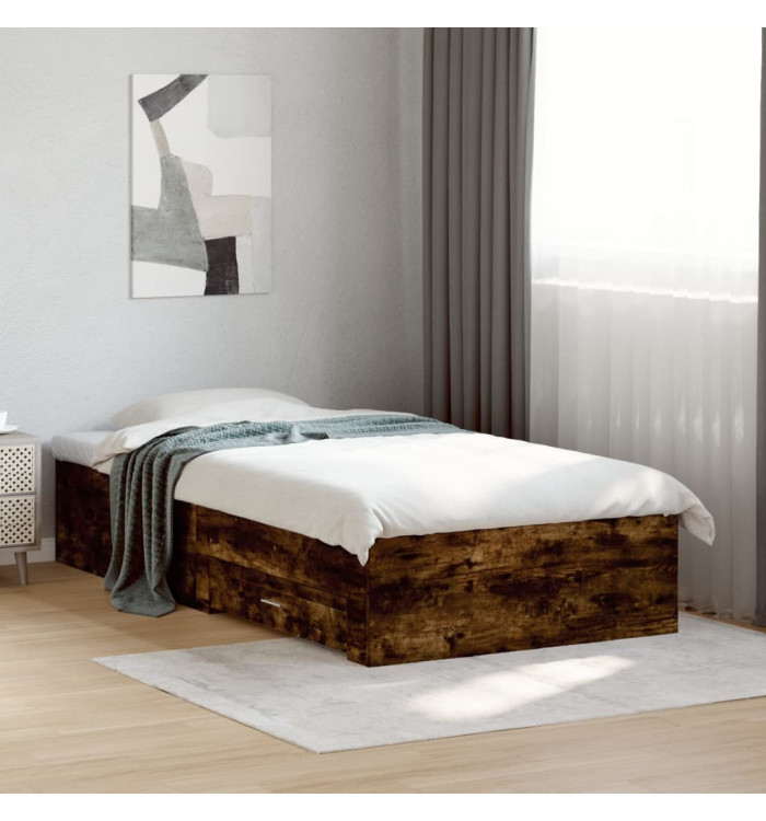Cadre de lit avec tiroirs sans matelas chêne fumé 90x200 cm | Mobilier & Déco