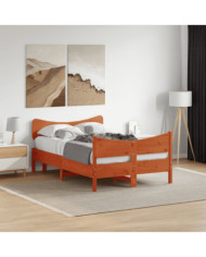 Cadre de lit sans matelas cire marron 120x190cm bois pin massif | Mobilier & Déco