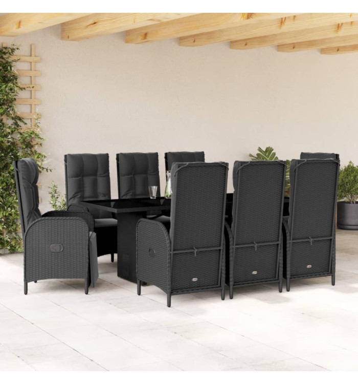 Ensemble à manger de jardin 9pcs coussins noir résine tressée | Mobilier & Déco