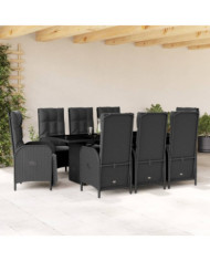 Ensemble à manger de jardin 9pcs coussins noir résine tressée | Mobilier & Déco