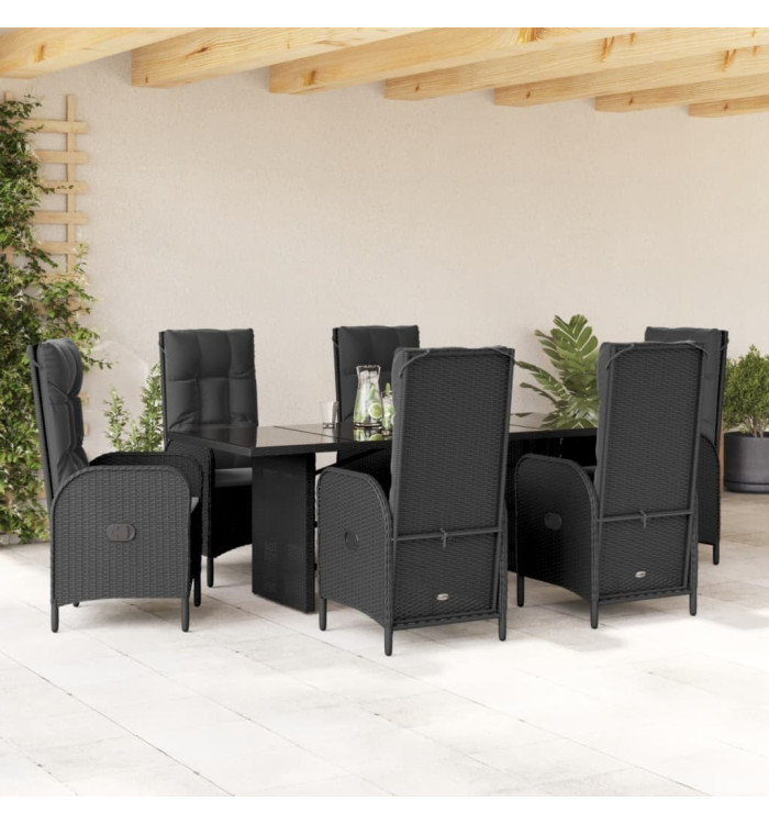 Ensemble à manger de jardin coussins 7pcs Noir Résine tressée | Mobilier & Déco