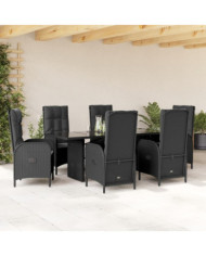 Ensemble à manger de jardin coussins 7pcs Noir Résine tressée | Mobilier & Déco