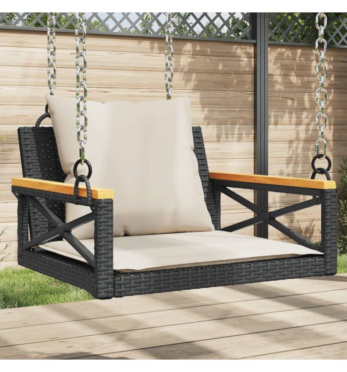 Balancelle avec coussins noir 63x62x40 cm résine tressée | Mobilier & Déco