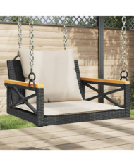 Balancelle avec coussins noir 63x62x40 cm résine tressée | Mobilier & Déco