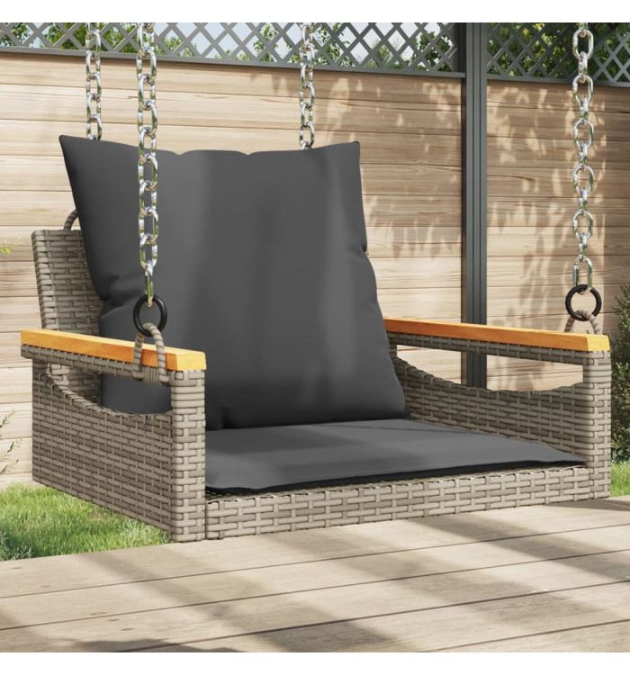 Balancelle avec coussins gris 63x62x40 cm résine tressée | Mobilier & Déco