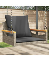 Balancelle avec coussins gris 63x62x40 cm résine tressée | Mobilier & Déco