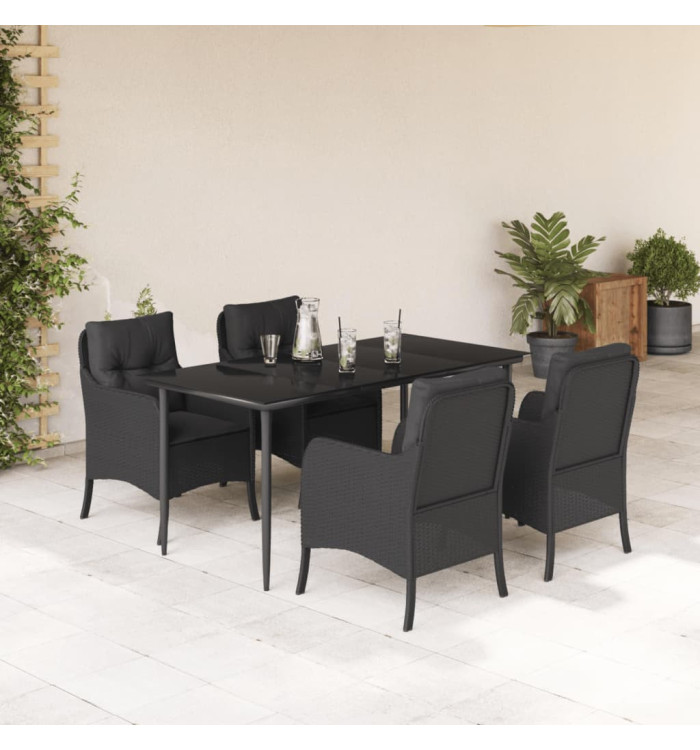 Ensemble à manger de jardin coussins 5pcs Noir Résine tressée | Mobilier & Déco