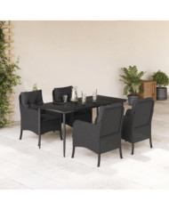 Ensemble à manger de jardin coussins 5pcs Noir Résine tressée | Mobilier & Déco