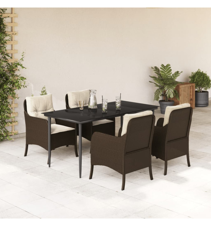 Ensemble à manger de jardin 5 pcs et coussins marron poly rotin | Mobilier & Déco