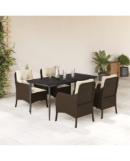 Ensemble à manger de jardin 5 pcs et coussins marron poly rotin | Mobilier & Déco
