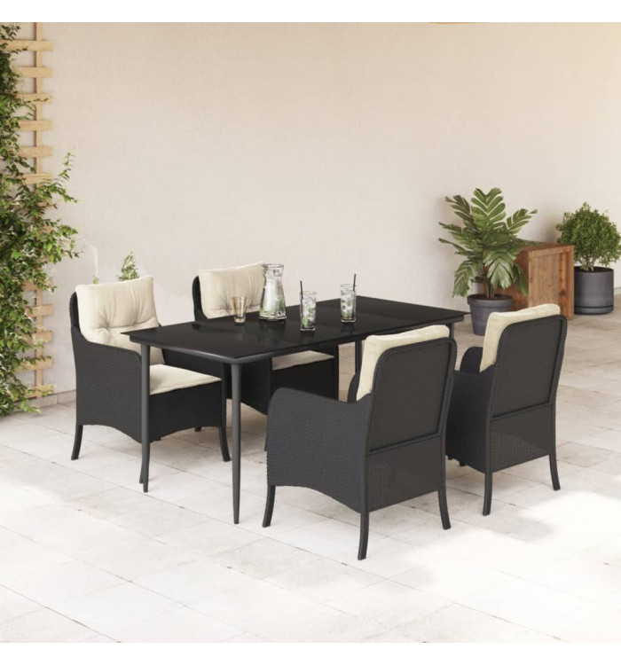 Ensemble à manger de jardin coussins 5pcs Noir Résine tressée | Mobilier & Déco