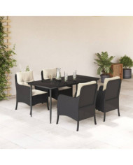 Ensemble à manger de jardin coussins 5pcs Noir Résine tressée | Mobilier & Déco