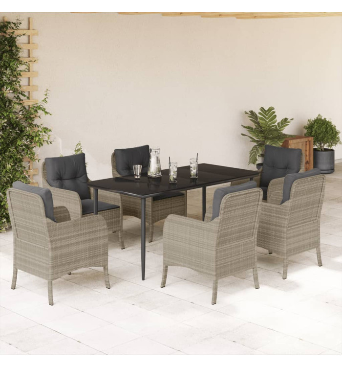 Ensemble à manger de jardin et coussins 7 pcs gris clair rotin | Mobilier & Déco