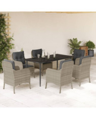 Ensemble à manger de jardin et coussins 7 pcs gris clair rotin | Mobilier & Déco