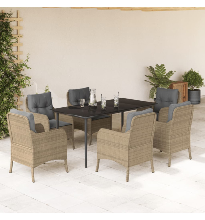 Ensemble à manger de jardin et coussins 7 pcs beige poly rotin | Mobilier & Déco