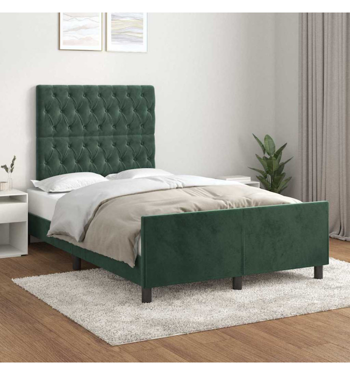 Cadre de lit sans matelas vert foncé 120x190 cm velours | Mobilier & Déco