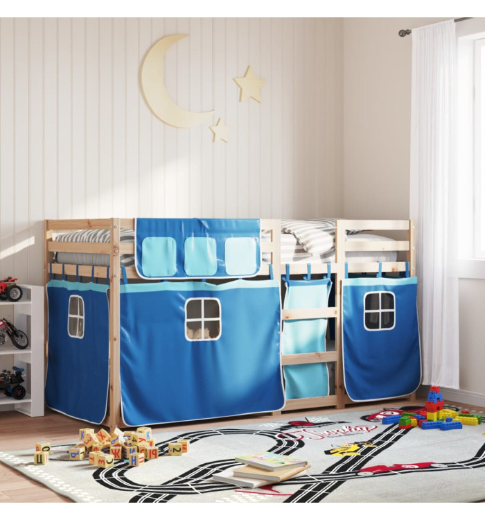 Lit superposé sans matelas bleu 80x200 cm bois de pin massif | Mobilier & Déco