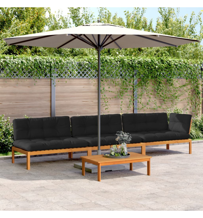 Salon palette de jardin avec coussins 4pcs bois d'acacia massif | Mobilier & Déco