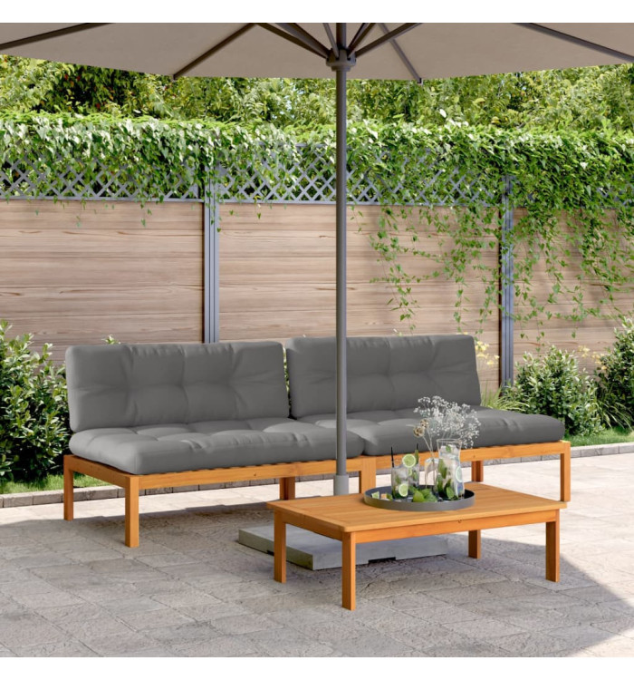 Canapés centraux palette de jardin et coussins 2pcs bois acacia | Mobilier & Déco
