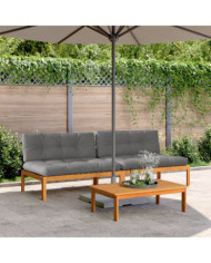 Canapés centraux palette de jardin et coussins 2pcs bois acacia | Mobilier & Déco