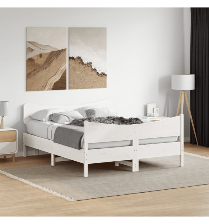 Cadre de lit sans matelas blanc 150x200 cm bois de pin massif | Mobilier & Déco