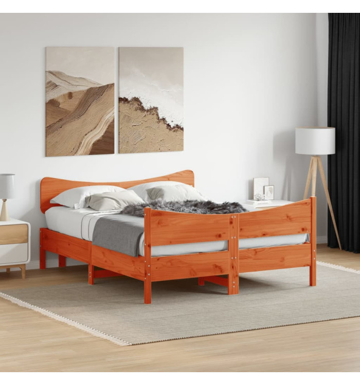 Cadre de lit sans matelas cire marron 135x190cm bois pin massif | Mobilier & Déco