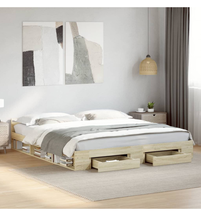 Cadre de lit avec tiroirs sans matelas chêne sonoma 180x200 cm | Mobilier & Déco