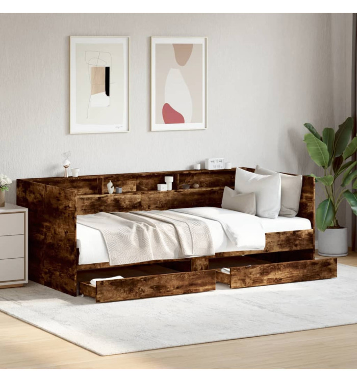Lit de jour avec tiroirs sans matelas chêne fumé 75x190 cm | Mobilier & Déco