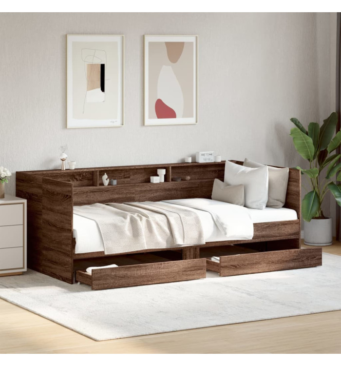 Lit de jour avec tiroirs sans matelas chêne marron 75x190 cm | Mobilier & Déco