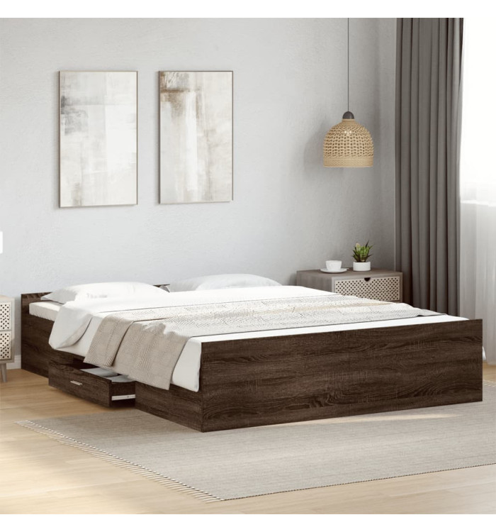 Cadre de lit avec tiroirs sans matelas chêne marron 150x200 cm | Mobilier & Déco
