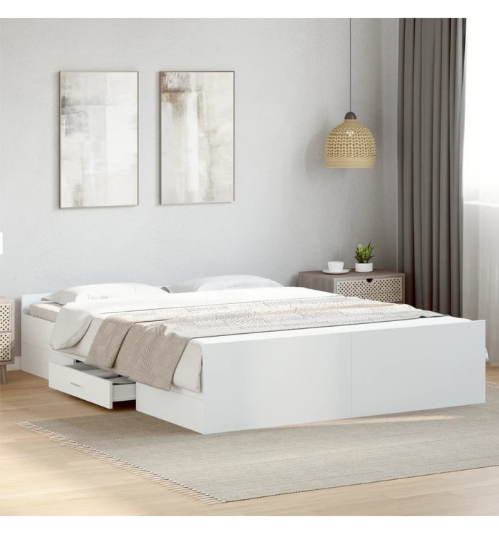 Cadre de lit avec tiroirs sans matelas blanc 150x200 cm | Mobilier & Déco