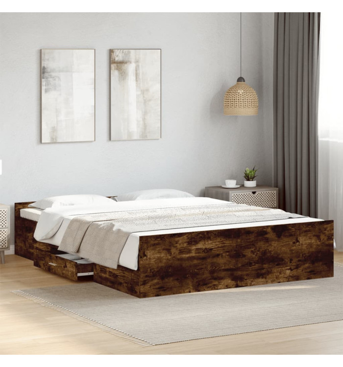 Cadre de lit avec tiroirs sans matelas chêne fumé 150x200 cm | Mobilier & Déco