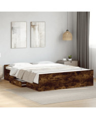 Cadre de lit avec tiroirs sans matelas chêne fumé 150x200 cm | Mobilier & Déco