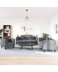 Ensemble de canapés 3 pcs avec coussins gris foncé velours | Mobilier & Déco