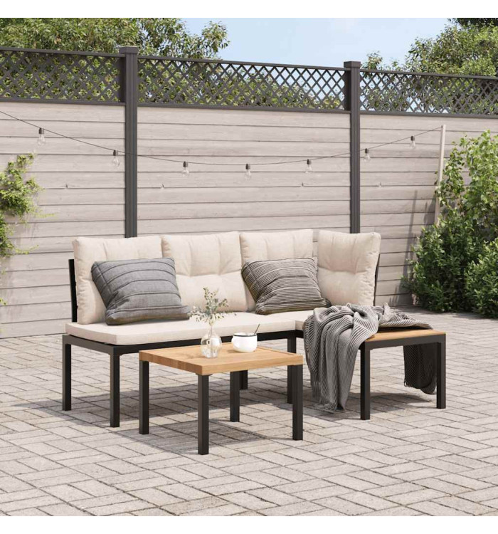 Ensemble de banc de jardin avec coussins 3 pcs noir | Mobilier & Déco