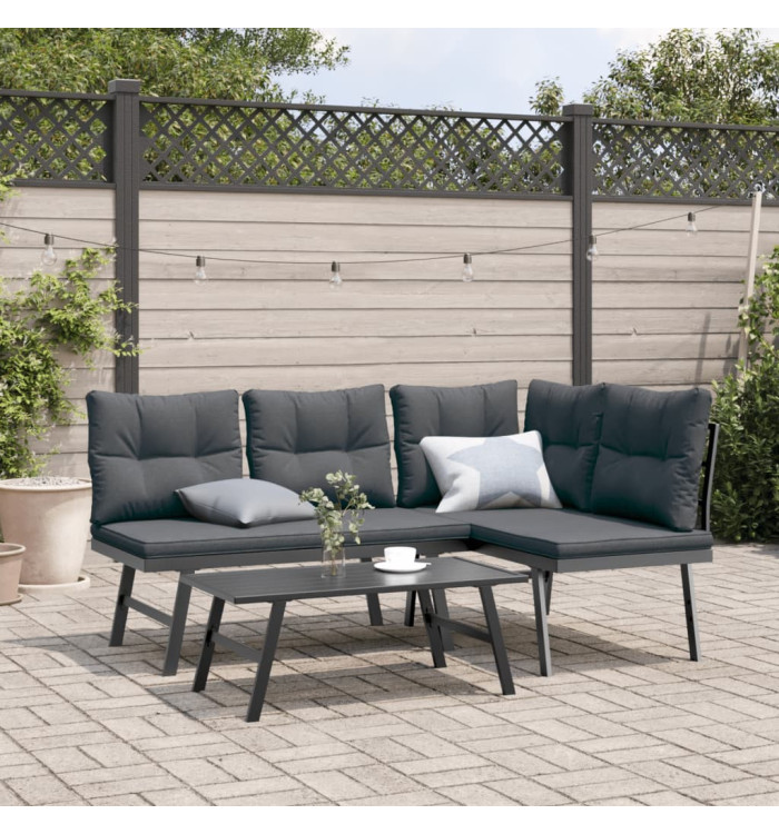 Bancs de jardin avec coussins lot de 2 acier enduit de poudre | Mobilier & Déco