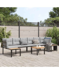 Salon de jardin avec coussins 5 pcs noir acier enduit de poudre | Mobilier & Déco