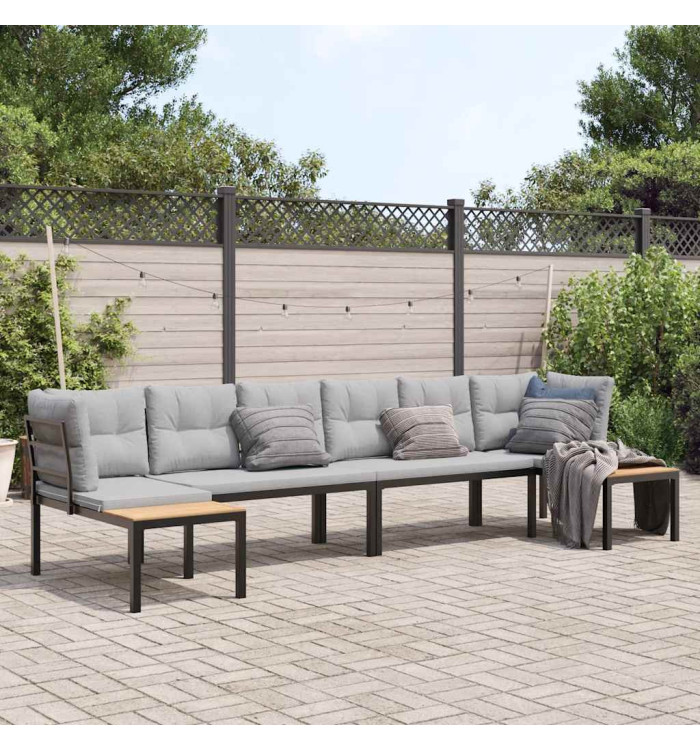 Salon de jardin avec coussins 4 pcs noir acier enduit de poudre | Mobilier & Déco