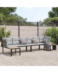 Salon de jardin avec coussins 4 pcs noir acier enduit de poudre | Mobilier & Déco