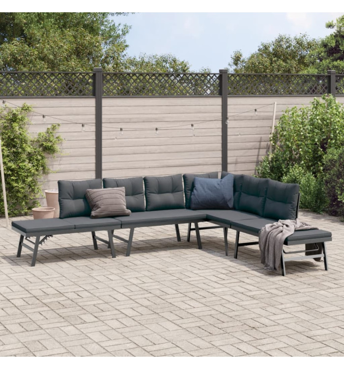 Bancs de jardin avec coussins lot de 4 acier enduit de poudre | Mobilier & Déco