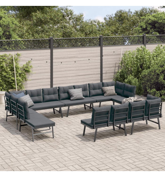 Bancs de jardin avec coussins lot de 8 acier enduit de poudre | Mobilier & Déco