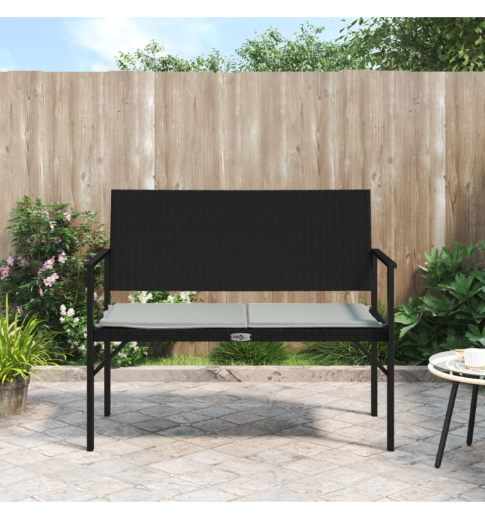Banc de jardin à 2 places avec coussin noir résine tressée | Mobilier & Déco