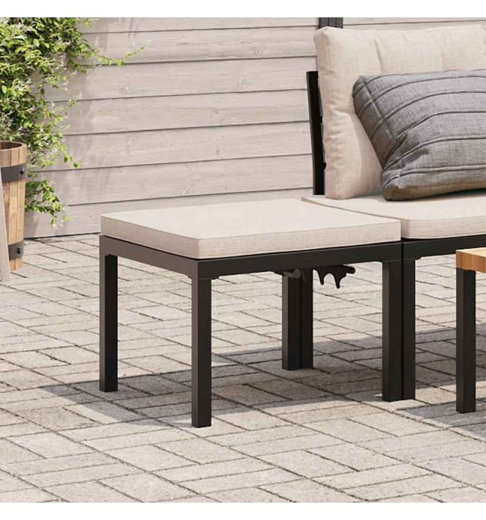 Tabouret de jardin avec coussin noir acier enduit de poudre | Mobilier & Déco