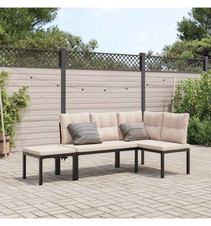 Ensemble de banc de jardin avec coussins 3 pcs noir | Mobilier & Déco