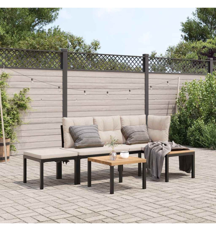 Ensemble de banc de jardin avec coussins 4 pcs noir | Mobilier & Déco