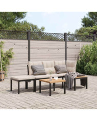 Ensemble de banc de jardin avec coussins 4 pcs noir | Mobilier & Déco