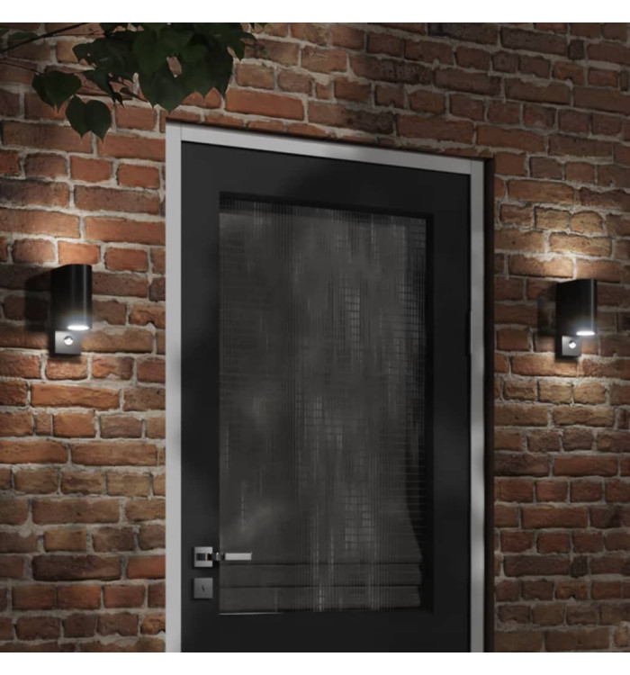 Appliques murales d'extérieur avec capteurs 2 pcs noir | Mobilier & Déco