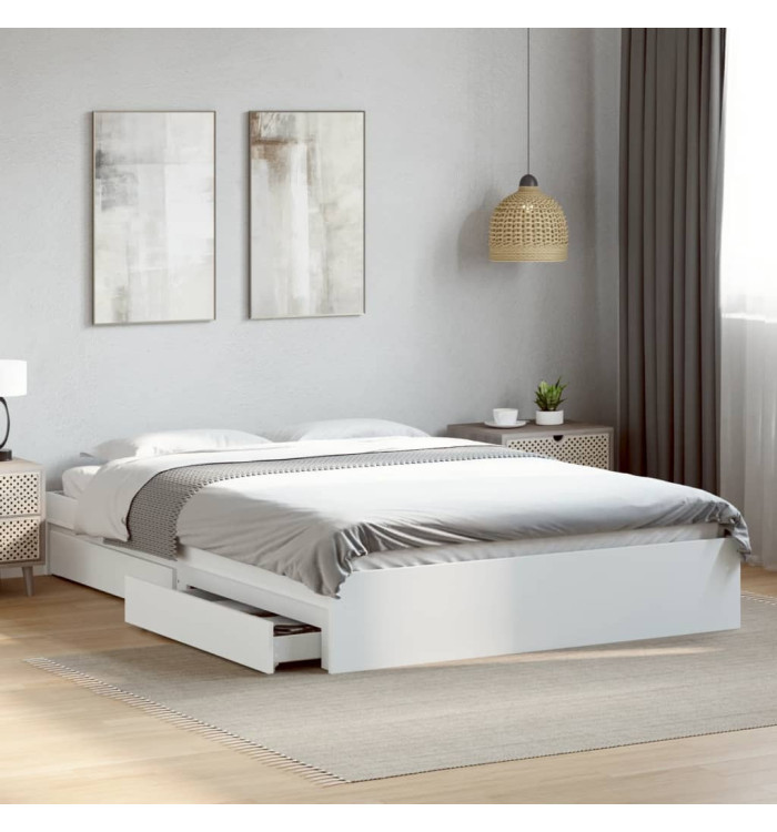 Cadre de lit avec tiroirs sans matelas blanc 150x200 cm | Mobilier & Déco