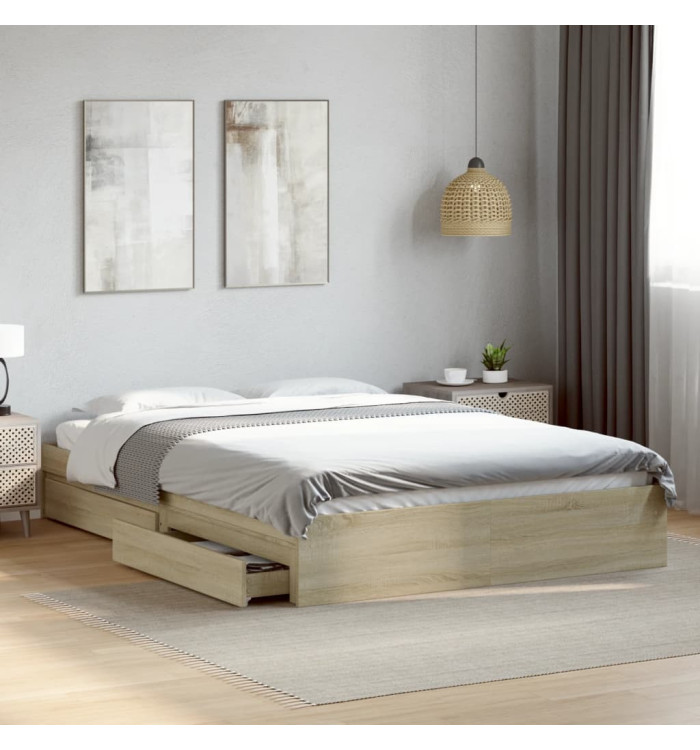 Cadre de lit avec tiroirs sans matelas chêne sonoma 150x200 cm | Mobilier & Déco